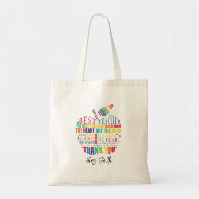 Nursery Teacher Best teacher rainbow apple Tote Bag | Zazzle