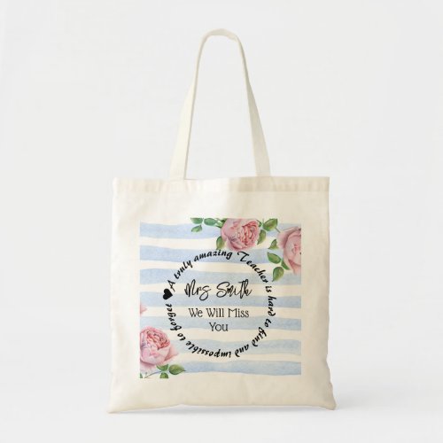 Nursery teacher pink roses Thank you gift fashion Tote Bag