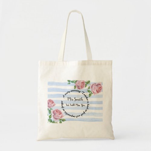 Nursery teacher pink roses Thank you gift fashion Tote Bag