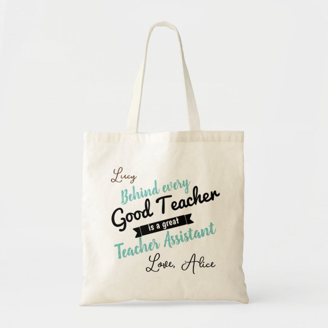 nursery teaching assistant teal personalized tote bag (Front)