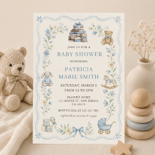 Nursery Toys Blue Floral Baby Shower Invitation