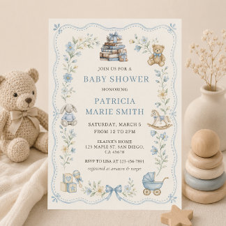 Nursery Toys Blue Floral Baby Shower Invitation