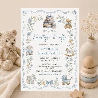 Nursery Toys Blue Floral Nesting Party Invitation