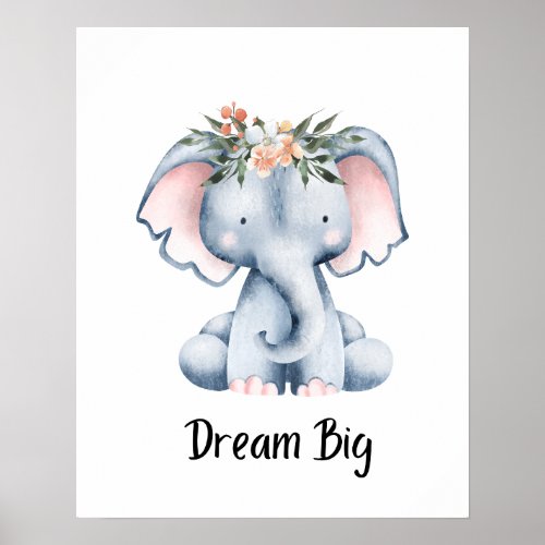 Nursery Wall Art Babyâs Room Dream Big Elephant 