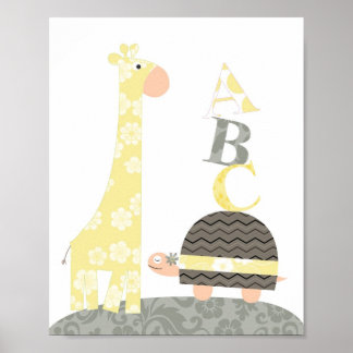 Nursery wall art(giraffe turtle alphabets) poster