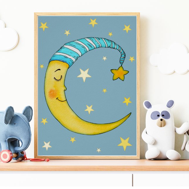 Nursery Wall Art Moon Stars Yellow Blue Poster  (Creator Uploaded)