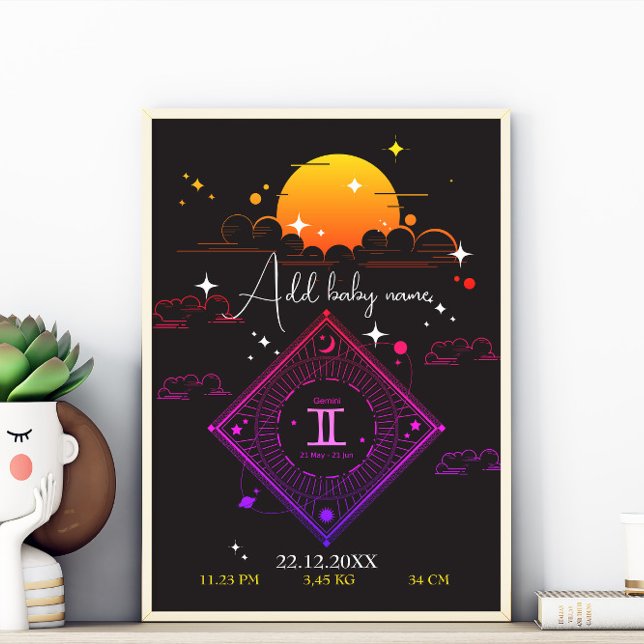 Nursery wall art new baby  Custom name gemini (Creator Uploaded)