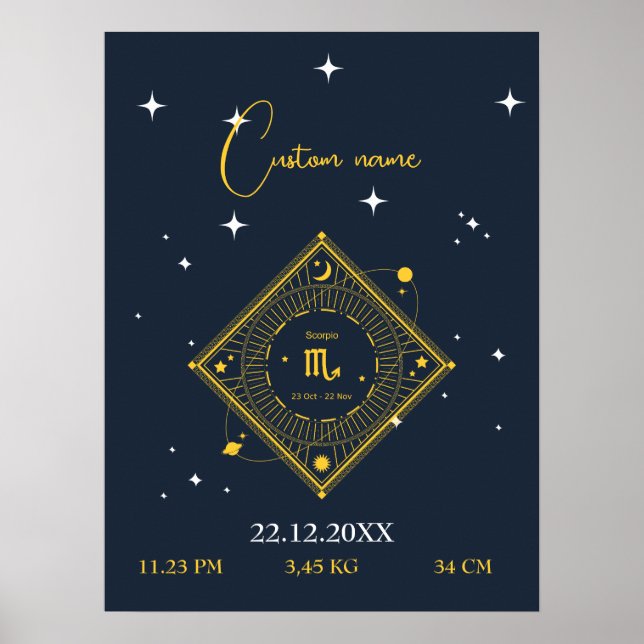 Nursery wall art new baby  Custom name Scorpio (Front)