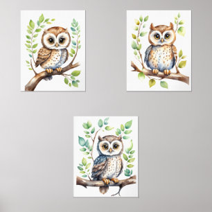 Nursery Wall Art Owls, Gender Neutral Gift Baby Wall Art Sets