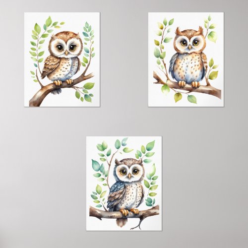 Nursery Wall Art Owls Gender Neutral Gift Baby Wall Art Sets