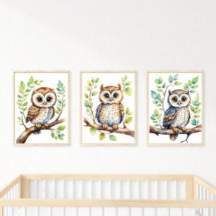 Nursery Wall Art Owls, Gender Neutral Gift Baby Wall Art Sets