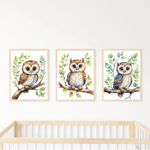 Nursery Wall Art Owls Gender Neutral Gift Baby Wall Art Sets