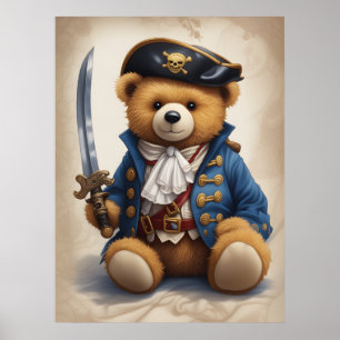 Nursery Wall Art Poster of a Teddy Bear Pirate
