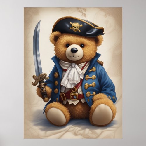 Nursery Wall Art Poster of a Teddy Bear Pirate