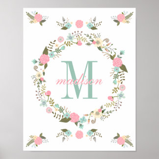 Nursery wall art print Monogram nursery poster