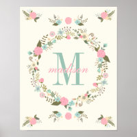 Nursery wall art print Monogram nursery poster