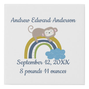 Nursery Wall Art Rainbow Sleeping Animal Baby