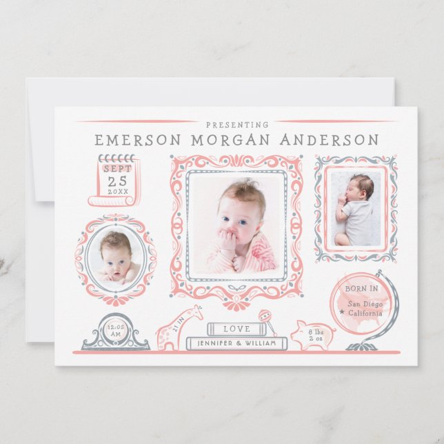 Nursery Wall Baby Girl Birth Announcement (Front)