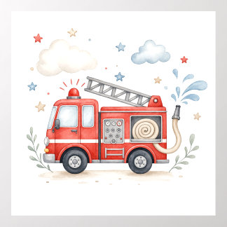 Nursery Wall Decal; Firetruck  Wall Decal
