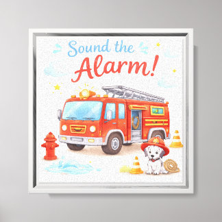 Nursery Wall Decor; Firetruck Canvas Print
