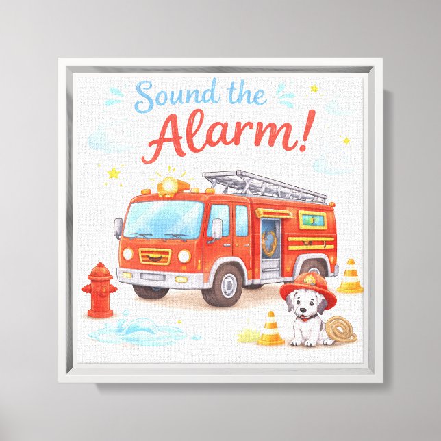 Nursery Wall Decor; Firetruck Canvas Print (Front)