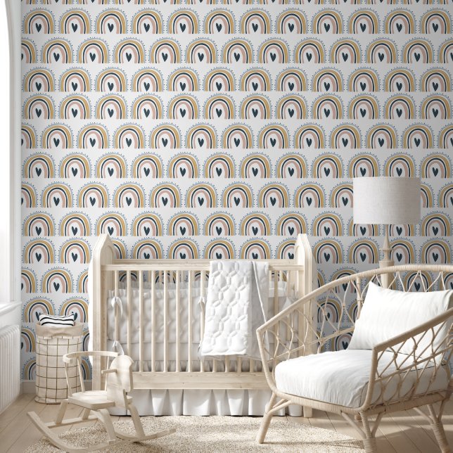 Nursery Wallpaper - Hearts Dots Rainbows Wallpaper (Kids)
