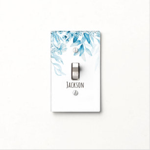 Nursery Watercolor Blue Floral Drop Light Switch Cover