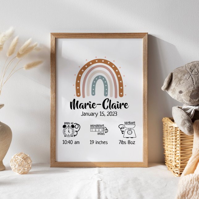 Nursery watercolor boho rainbow birth stats poster (Creator Uploaded)