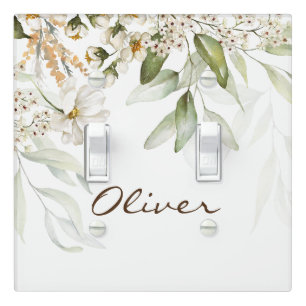 Nursery Watercolor Floral Drop Double Light Switch Cover