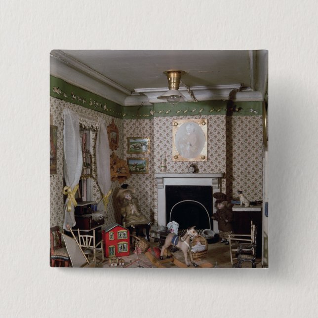 Nursery with toys from 'Miss Miles' House', 1890 Button (Front)