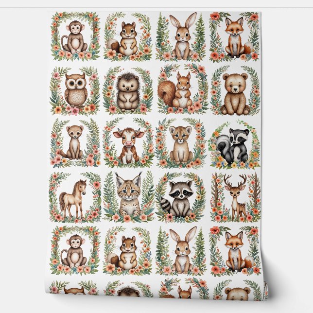 Nursery Woodland Baby Animal Accent Wall Paper (Unrolling)