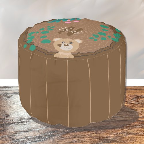 Nursery Woodland Theme Brown Bear Round Pouf