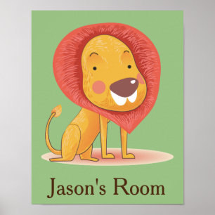 Nursery Yellow Orange cute lion personalised Poster