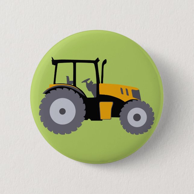 Nursery yellow tractor illustration dump truck pinback button (Front)