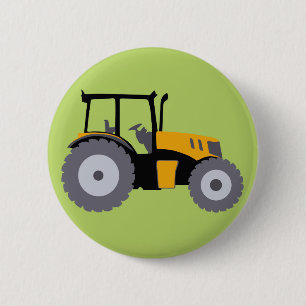 Nursery yellow tractor illustration dump truck pinback button