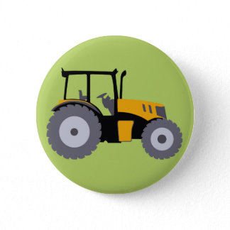 Nursery yellow tractor illustration dump truck pinback button
