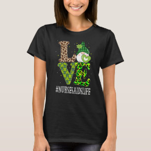 Nurses Aids Love St Patricks Day Gnome Leopard Wom T-Shirt