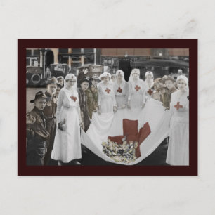 Nurses and Youth Volunteers Gather Donations WWI Postcard