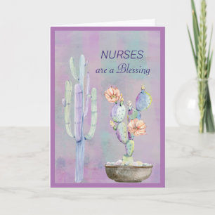 NURSES are a Blessing Watercolor Cactus Card