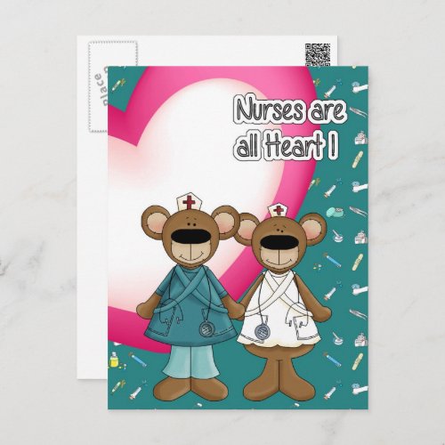 Nurses are all Heart Cute Teddy Bears Postcard