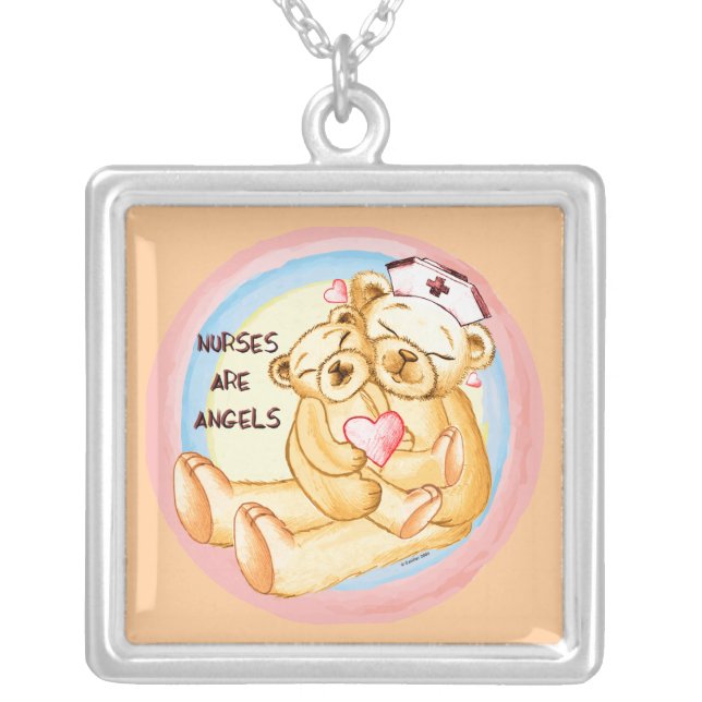 Nurses are angels  silver plated necklace (Front)