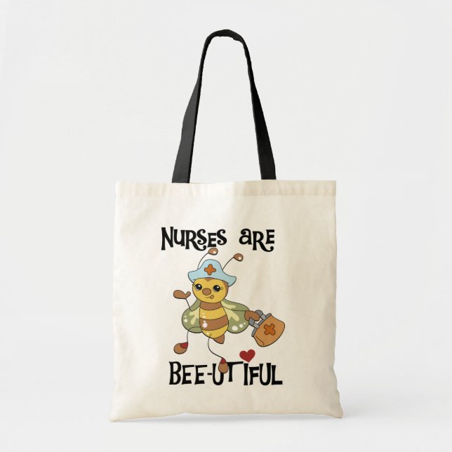Nurses Are Bee-utiful T-shirts and Gifts Tote Bag (Front)