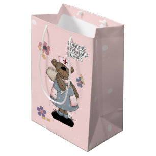 Nurses are Real Angels Cute Teddy Bear Custom Name Medium Gift Bag