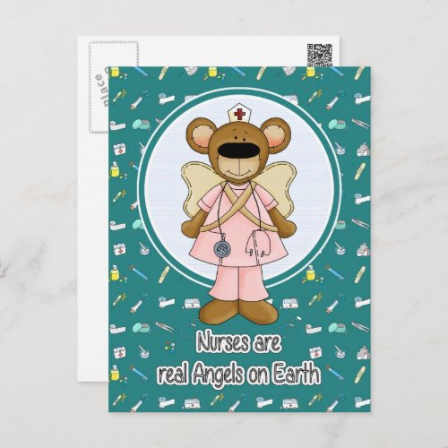 Nurses are real Angels on Earth Cute Teddy Bear Postcard