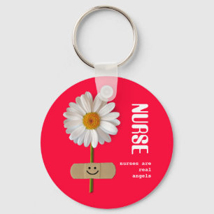Nurses are Real Angels. Smiling Daisy Keychain