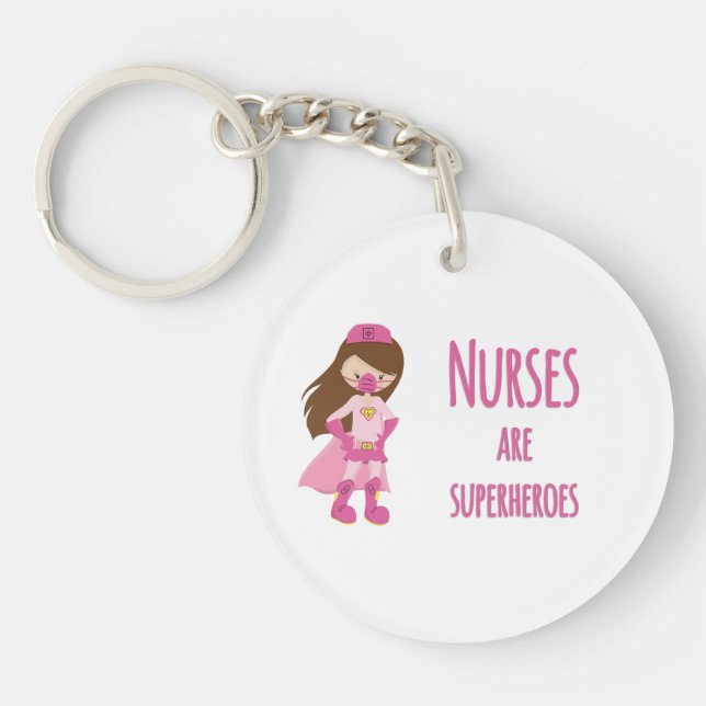 Nurses are Superheroes Custom Name Keychain (Front)