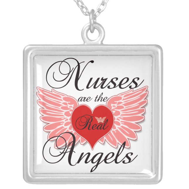 Nurses Are The Real Angels Silver Plated Necklace (Front)