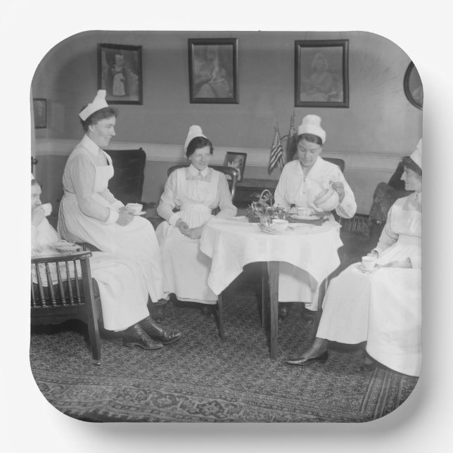 Nurses at Tea, early 1900s Paper Plates (Front)