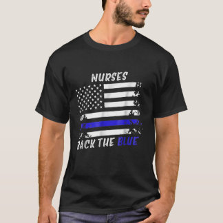 Nurses Back The Blue T Shirt Funny Medical Flag Rn