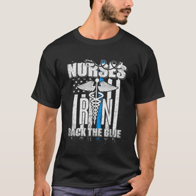 Nurses Back The Blue Us Flag Proud Rn Nurse T-Shirt (Front)
